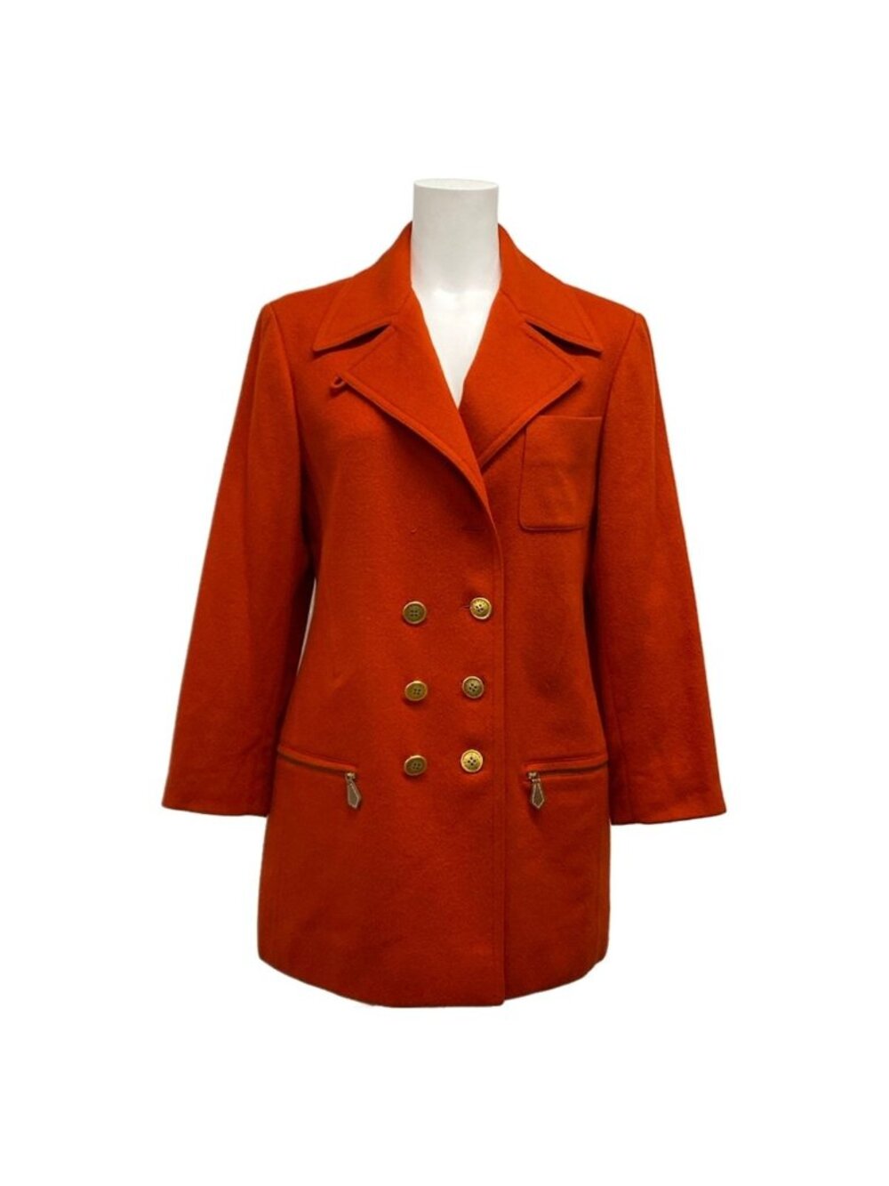 Hermes Coat 38 M Red Long Sleeve Winter Wool